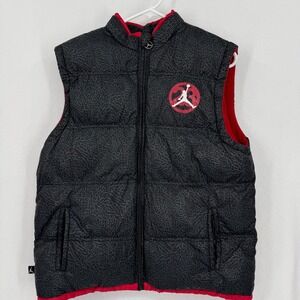 Nike Air Jordan Mens Elephant Cement Print Puffer Vest Black Red Fleece Medium